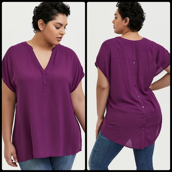 torrid Tops - TORRID PLUM PURPLE BUTTON BACK HI-LO DOLMAN BLOUSE